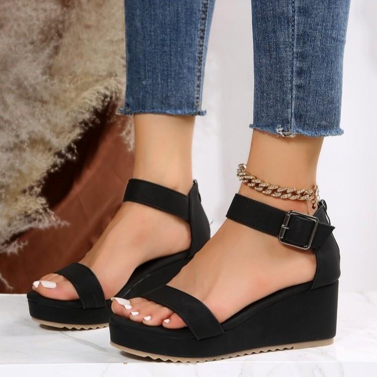 

Fashion Large Size Women s Sandals Thick Heel Roman Shoes Zipper Back Fishmouth Shoes Pull Tab Buckle Design Rubber Sole Comfortable 35