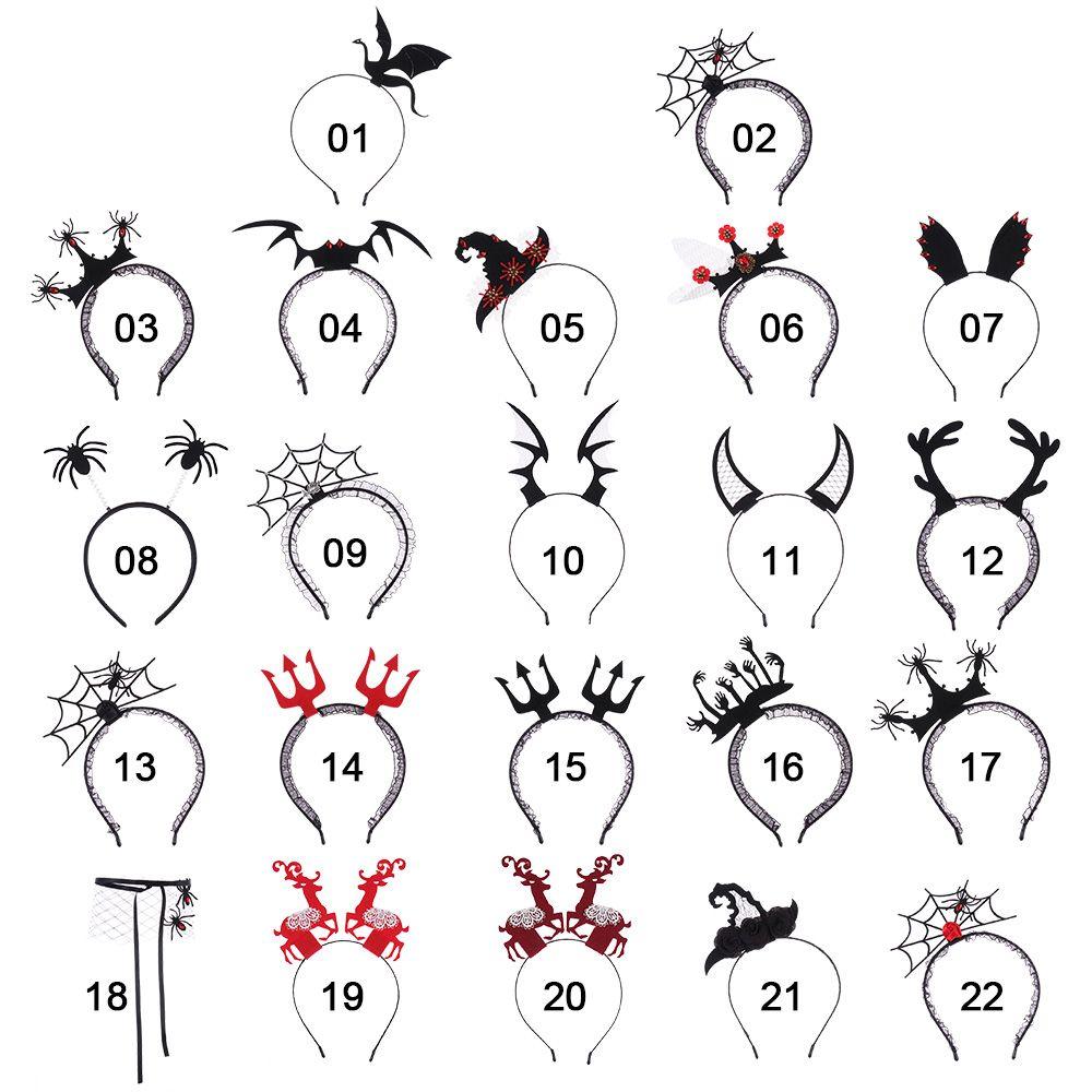 Party Headwear Halloween Headband Spider Veil Mask Hairband Devil Horn Hair Hoop Lace Veil Topper