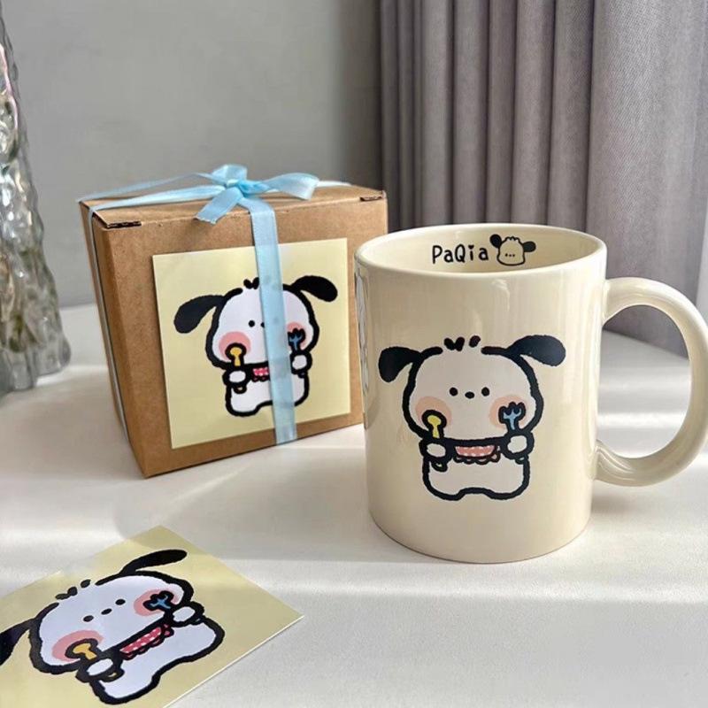 

Pochacco Cartoon Puppy Ceramic Mug - Cute Feng Shui Design for Couples Cup Only (Gift Box + Card)
