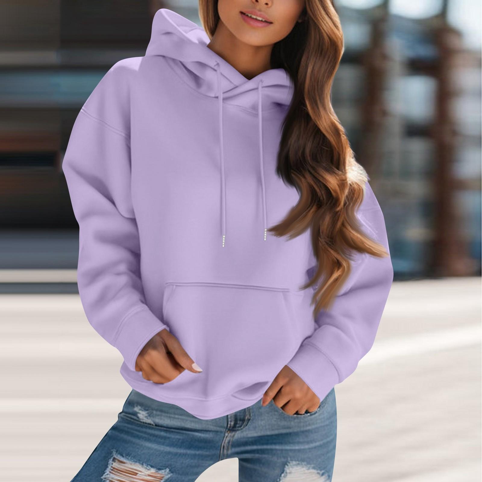 

Women s Fashion Solid Color Hooded Drawstring Long Sleeve Loose Pullover Sweatshirt Top M