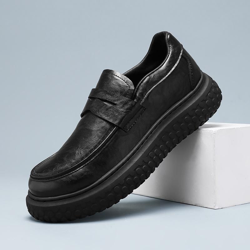 

Fashion Men s Leather Shoes 2025 Autumn British Style Trendy Thick-soled Casual Shoes Anti-slip Wear-resistant Fashion Chunky Loafers 44