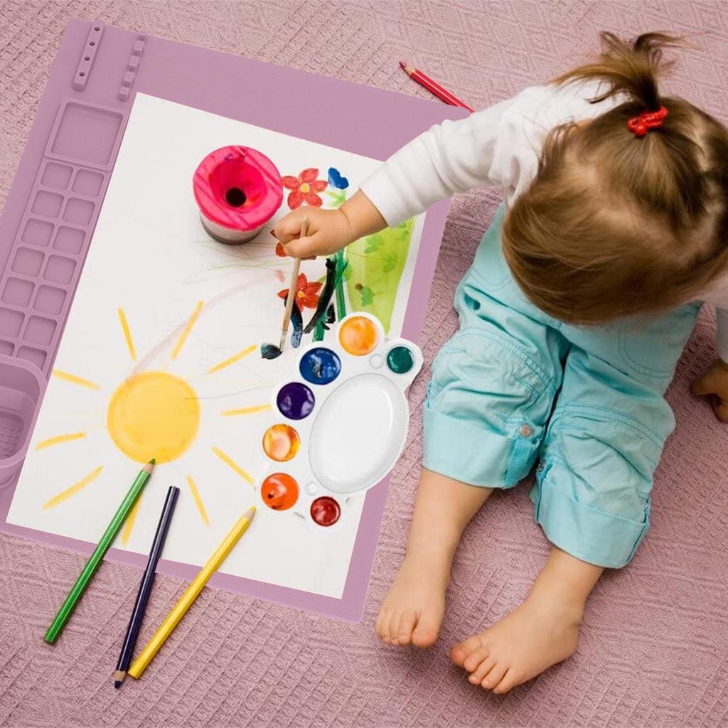 Tappetino da Pittura in Silicone con Tazza   Coltiva il Talento Artistico Facile da Pulire Tappetino Artistico in Silicone per Ragazzi Ragazze Materiali Artistici