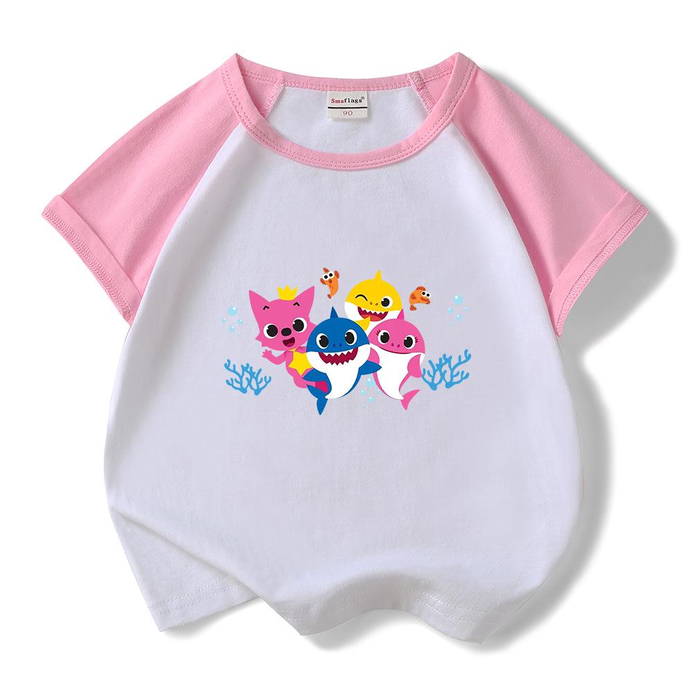 2023 Baby Shark Kids Summer Short Sleeve Cotton T-shirt & Shorts Set