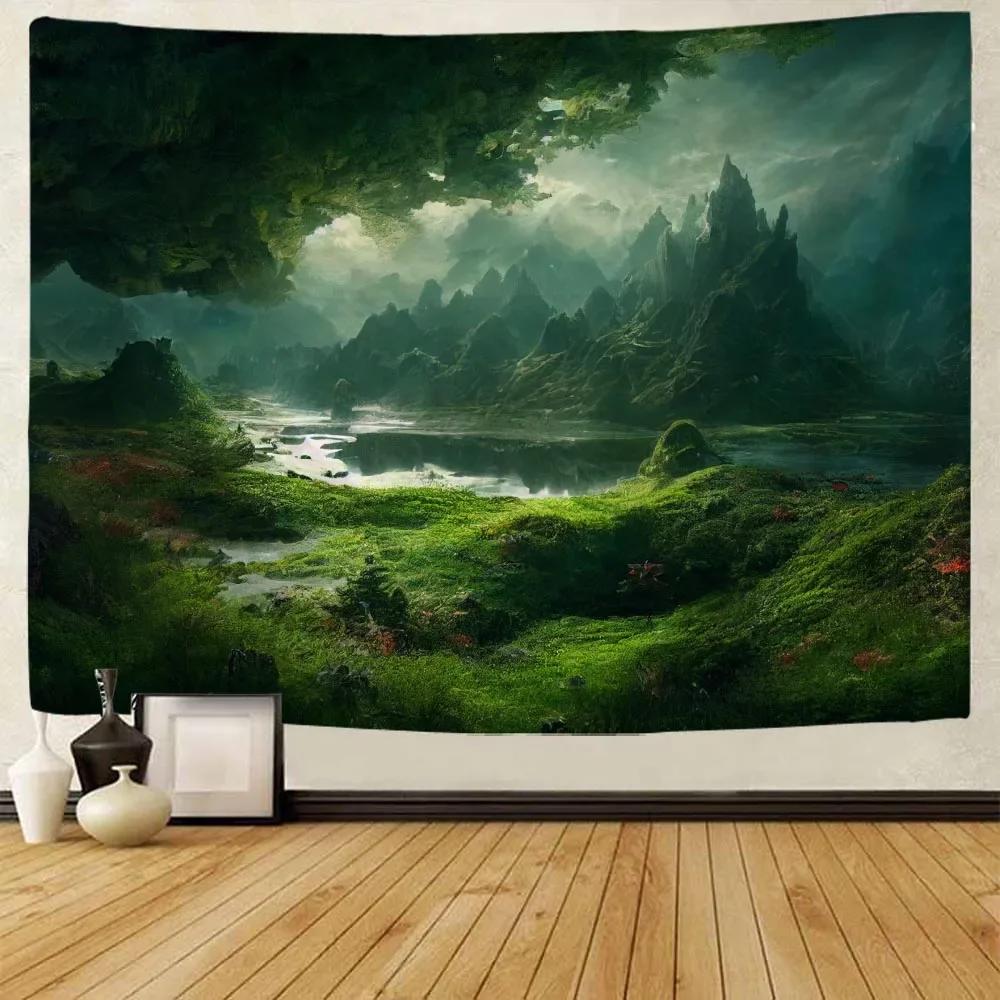 Large 3D Printed Tapestry Green Forest Landscape Wall Hanging Cloth Hippie Bohemian Home Art Decoration Living Room Wall Decor