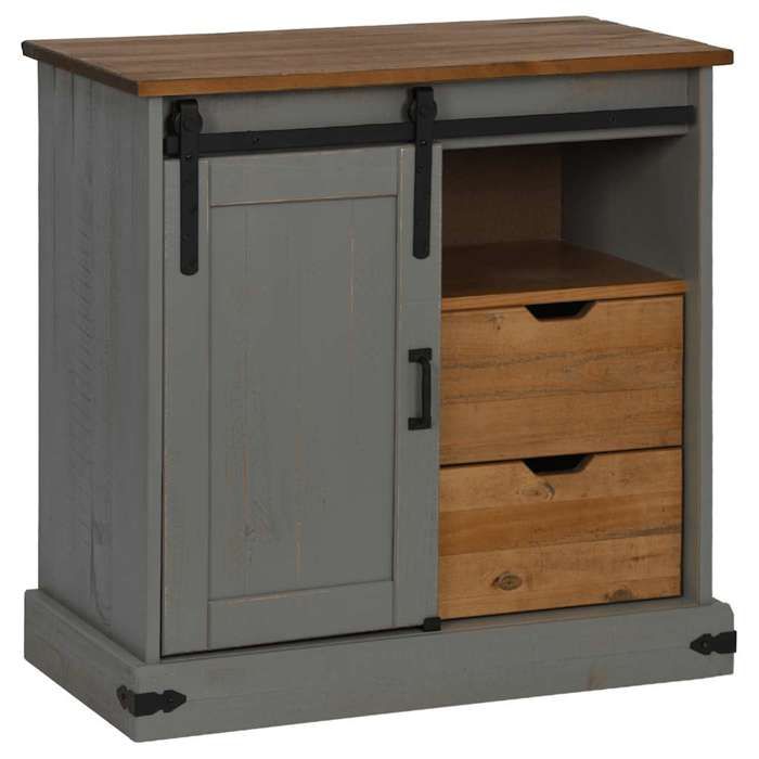 VidaXL Buffet HALDEN Sliding Door Grey 80x40x80 Cm Solid Wood, Storage Cabinet, Kitchen Storage Cabinet, 4018419