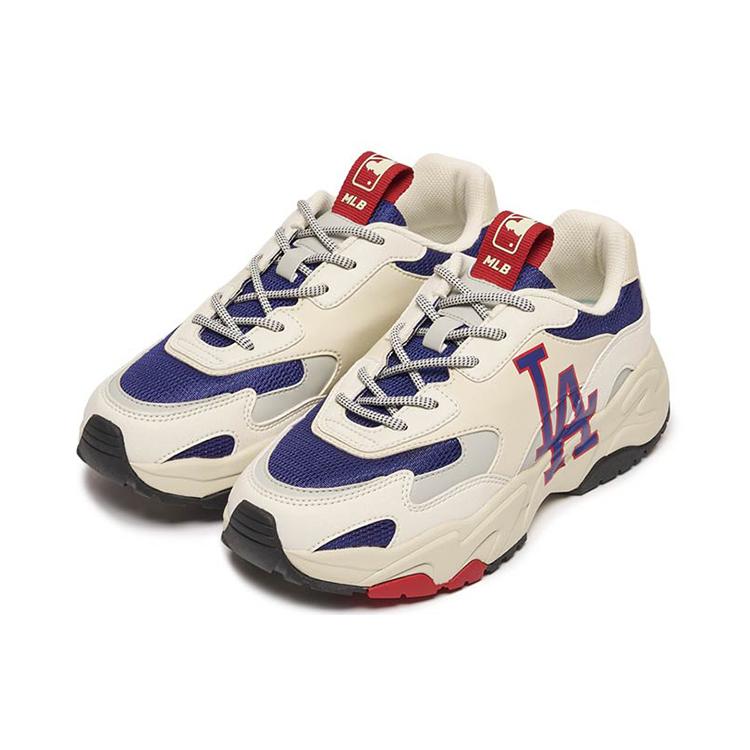 New MLB Big Ball Chunky Anti Slip Wear Resistant Low Top Chunky Sneakers Unisex Beige Purple 3ASHC311N-07INS