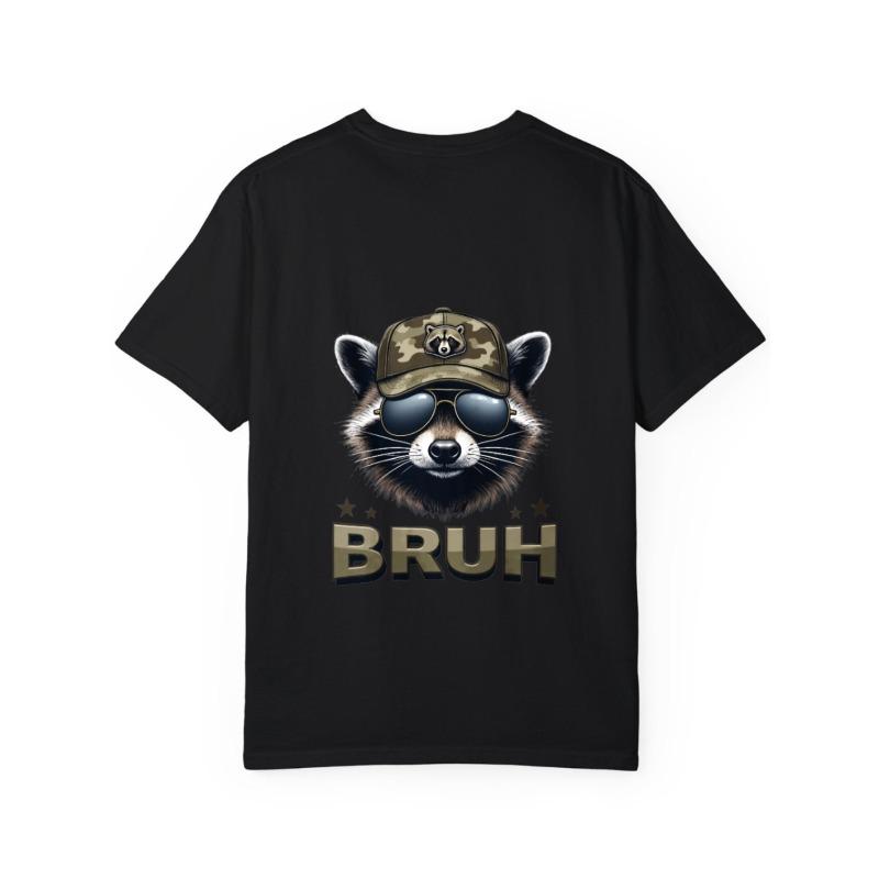 Crewneck T Shirt White Raccoon with Camo Hat and Sunglasses Bruh Text Graphic Print Casual Wear for Men and Women