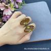 Adjustable Vintage Gold-Plated Copper Ring With Coffee Brown Chalcedony Stone Women Geometric Oval Design