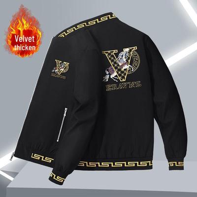 European Men's Embroidered Stand Collar Jacket - Autumn/Winter Slim Fit, V-Neck, Thickened Fashion