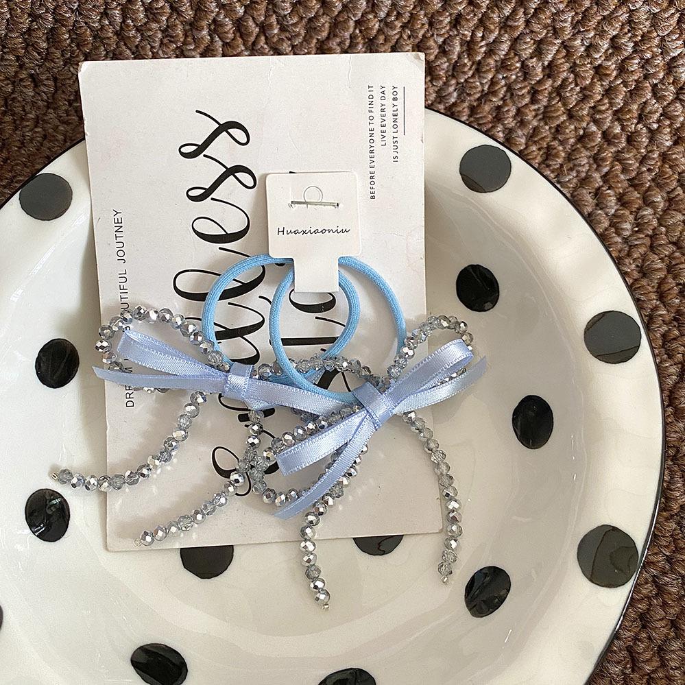 Korean Blue Bow Ribbon & Pearl Ballet Hair Clip for Women & Girls - Exquisite Crystal Hair Accessory.