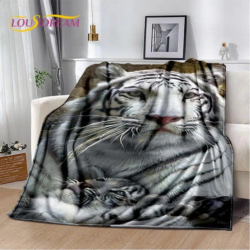 Tiertier-Tiger, Säbelzahn-Cartoon, weiche Plüschdecke, Flanelldecke, Überwurfdecke für Wohnzimmer, Schlafzimmer, Bett, Sofa, Picknick