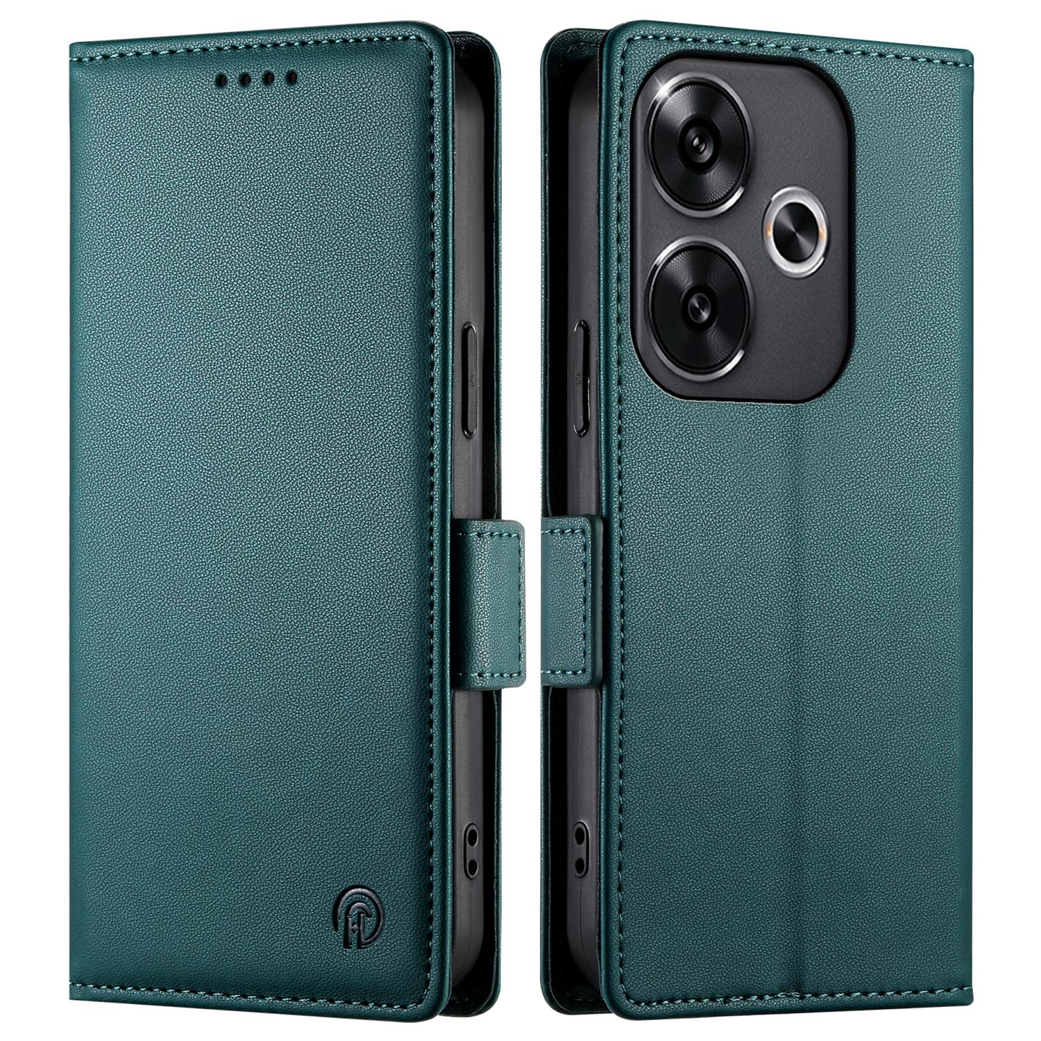 

DF-010 For Xiaomi Redmi Turbo 3 5G/Poco F6 5G Stand Case PU Leather Wallet Phone Cover Blackish Green