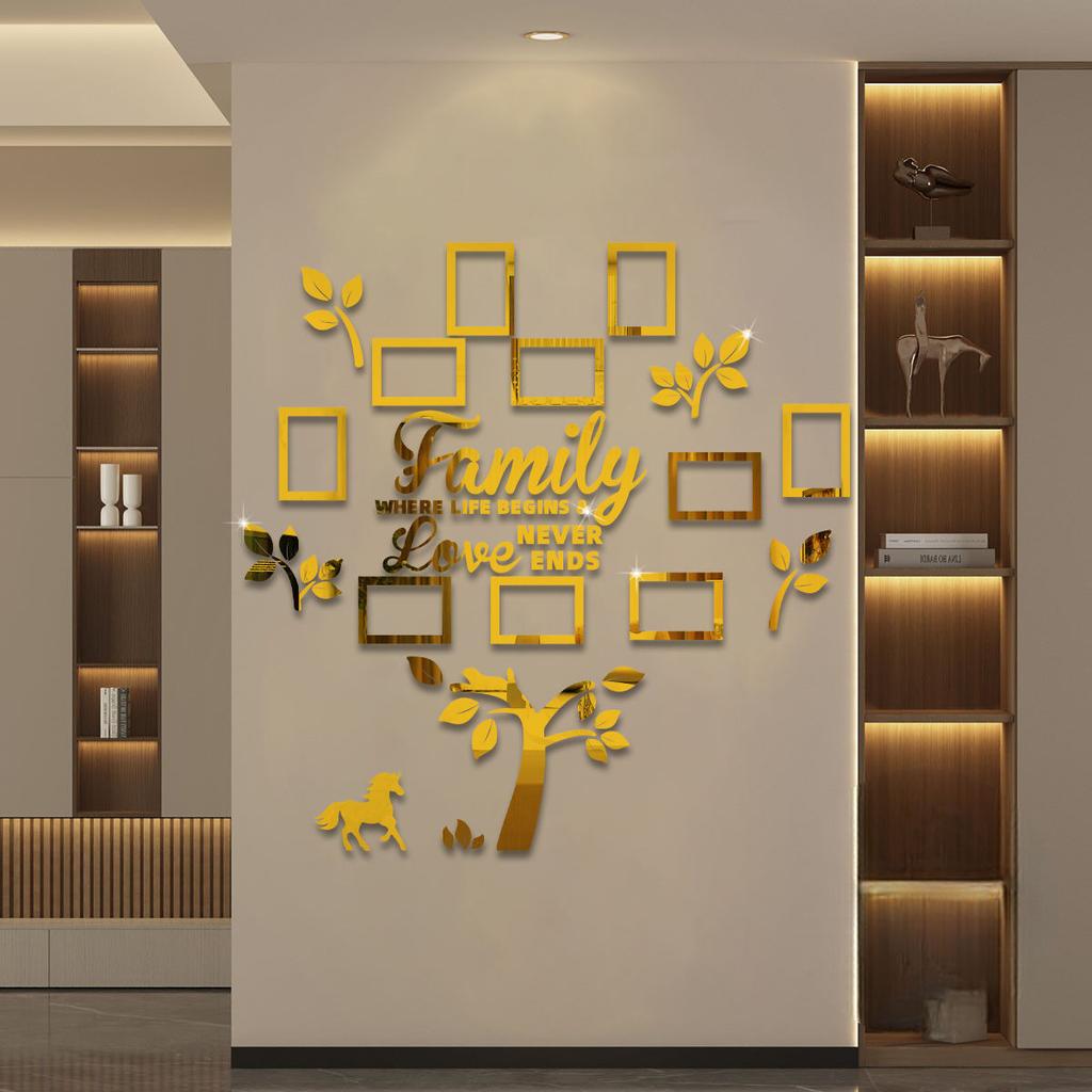 Acrylic Mirror Wall Stickers Family Photo Frame DIY Tree PVC Wallpaper Self-adhesive Wall Decal Mural Art Home Decor