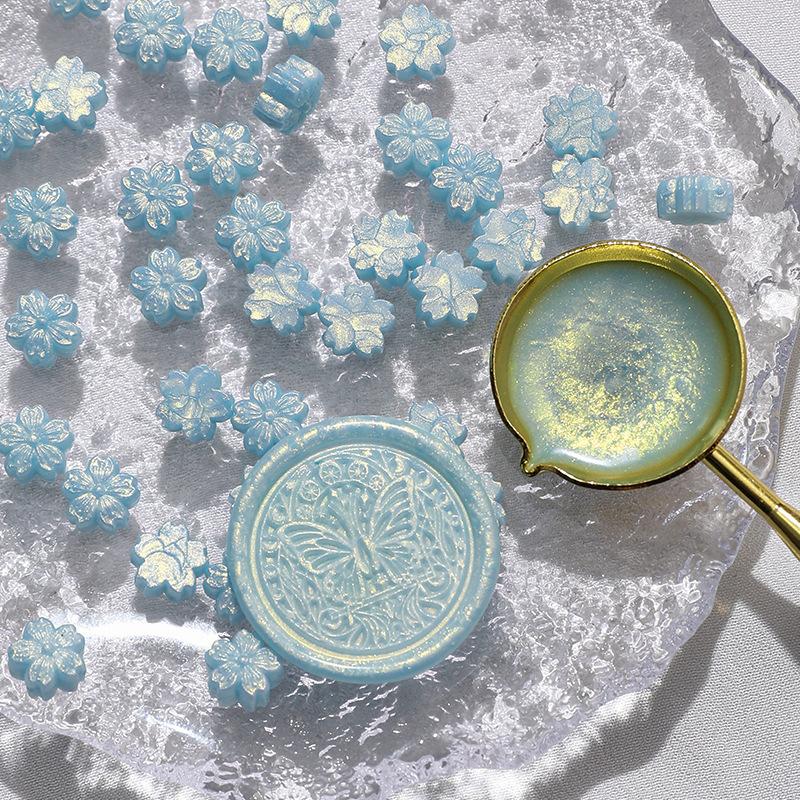 100pcs Aurora Cherry Blossom Fiery Lacquer Wax Pellets, Fiery Lacquer Stamp Sealing Wax Aurora Polarized Gold Sealing Wax