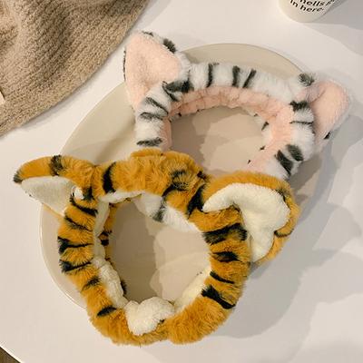 Diadema de Orejas de Gato Para Mujeres Patrón de Tigre Maquillaje Lavar Cabello Diadema Niñas Felpa Elástica Pura Turbante de Pelo Diademas Accesorios para el Cabello