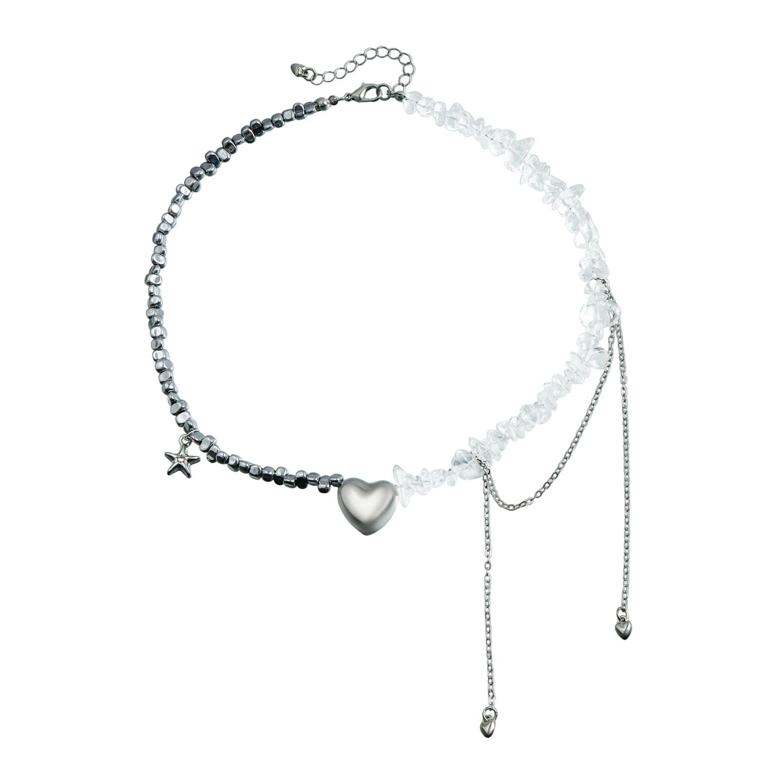 

Women s Heart Pendant Tassel Collarbone Chain Glass Black Necklace One Size