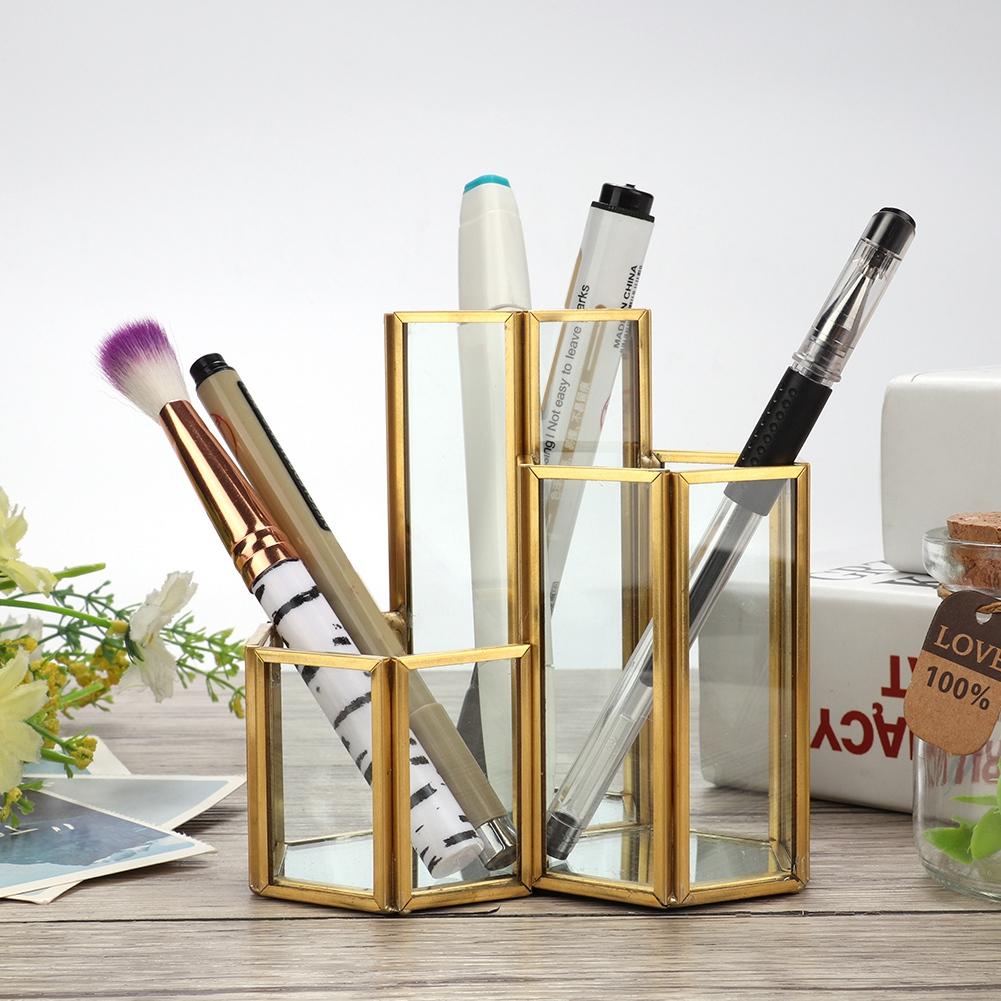 

Simple Sexangle Combination Glass Pen Holder,Makeup Brush Holder Desk Organizer Storage