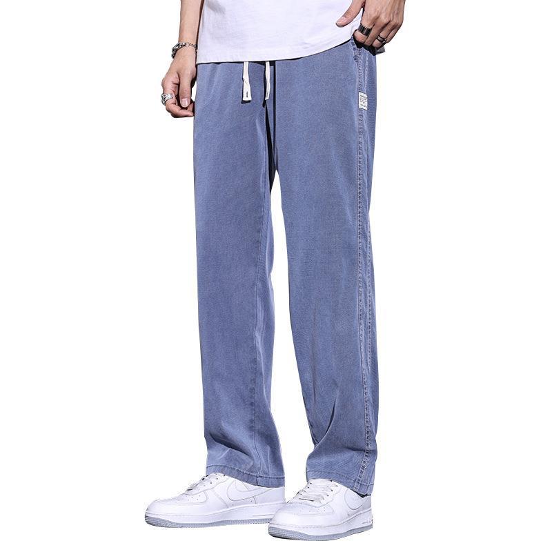 Men's Ice Silk Wide Leg Tencel Jeans - Loose, Straight, Casual Fit by Four Seasons