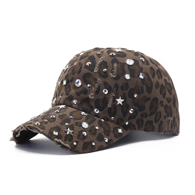 Strass-Baseballkappe mit Rissen Damenmode Klassische Kappe mit Leopardenmuster Trend Vielseitiger Sonnenhut