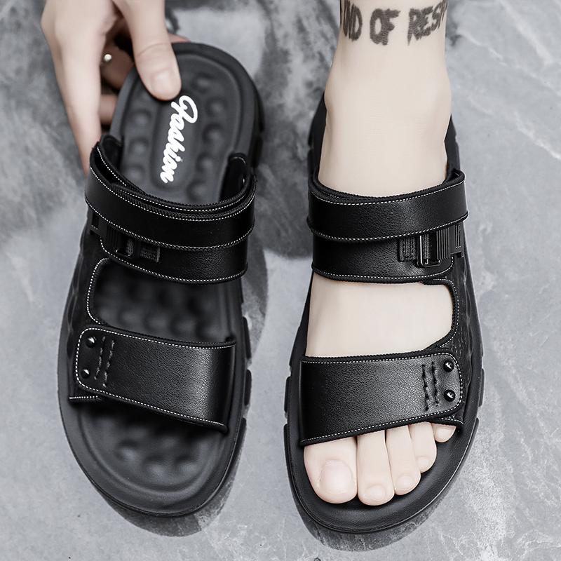 Fashion Men Summer Sandals Cozy Hollow Non-slip Soft Cool Lighted Breathable All-match Classic Wearable Fashion Casual Leather Sandals