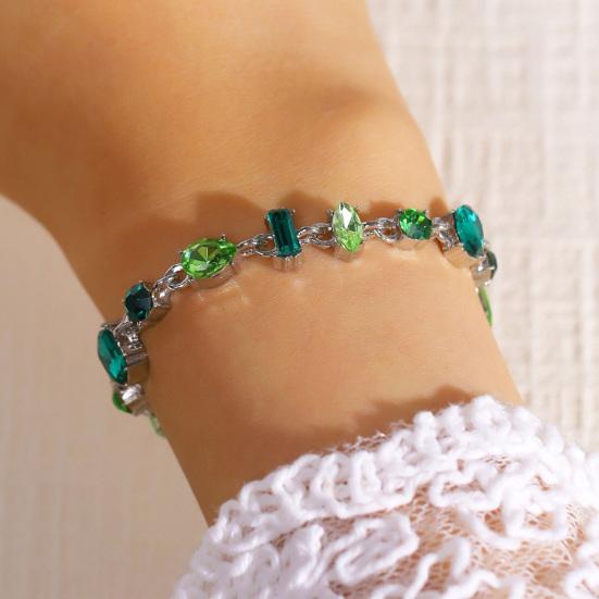Women Bracelet Irregular Cubic Zirconia Inlaid Adjustable Length Stacking Bracelet Rainbow Color Bracelet Jewelry Gift