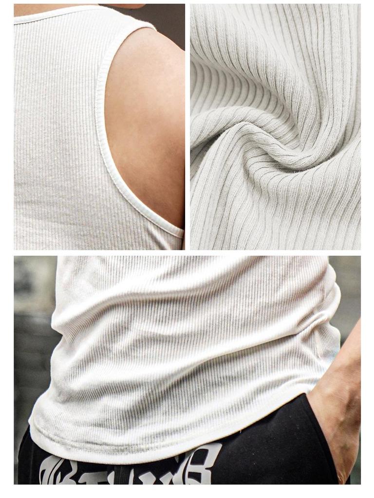 Men's 2025 Summer Ribbed Tank Top - Solid Color, Breathable, Casual Sports Vest for Running and Fitness
