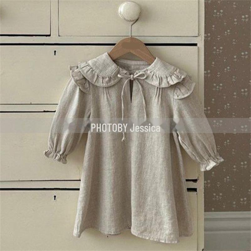 "Girls' Solid Color Autumn Princess Skirt - Cute Bubble Long Sleeve Dress"
