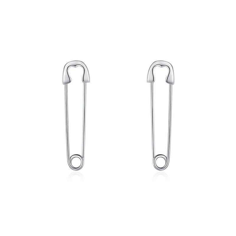 

European Punk Hip Hop Safety Pin Stud Earrings Genuine 925 Silver Earring for Women and Men Party Jewelry Gift 2.1CM серебряный