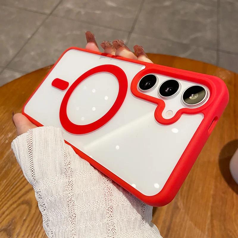 Luxury Magsafe Wireless Charge Case for Samsung Galaxy S25 Edge S22 S23 Plus S24 Ultra FE Clear Colour Magnetic Bumper Cover
