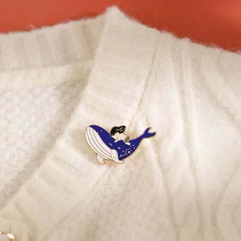 Alloy Couples Lapel Pin Whale and Girl Shaped Punk Romantic Goth Halloween Enamel Badges Brooches Pins for Backpacks
