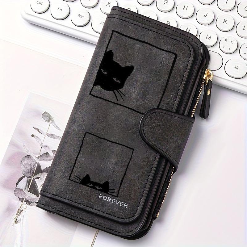 Women's Long Wallet Black Striped Cat Multi - functional Snap Coin Purse for Cat Lovers Daily Commute Travel Gift 0109PYT