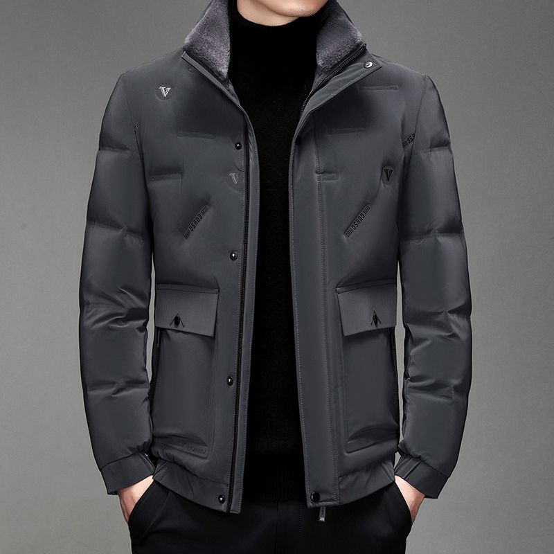 Daunenjacke Herren Wintermode Stehkragen Weiße Entendaunen Warme Jacke Winterstil