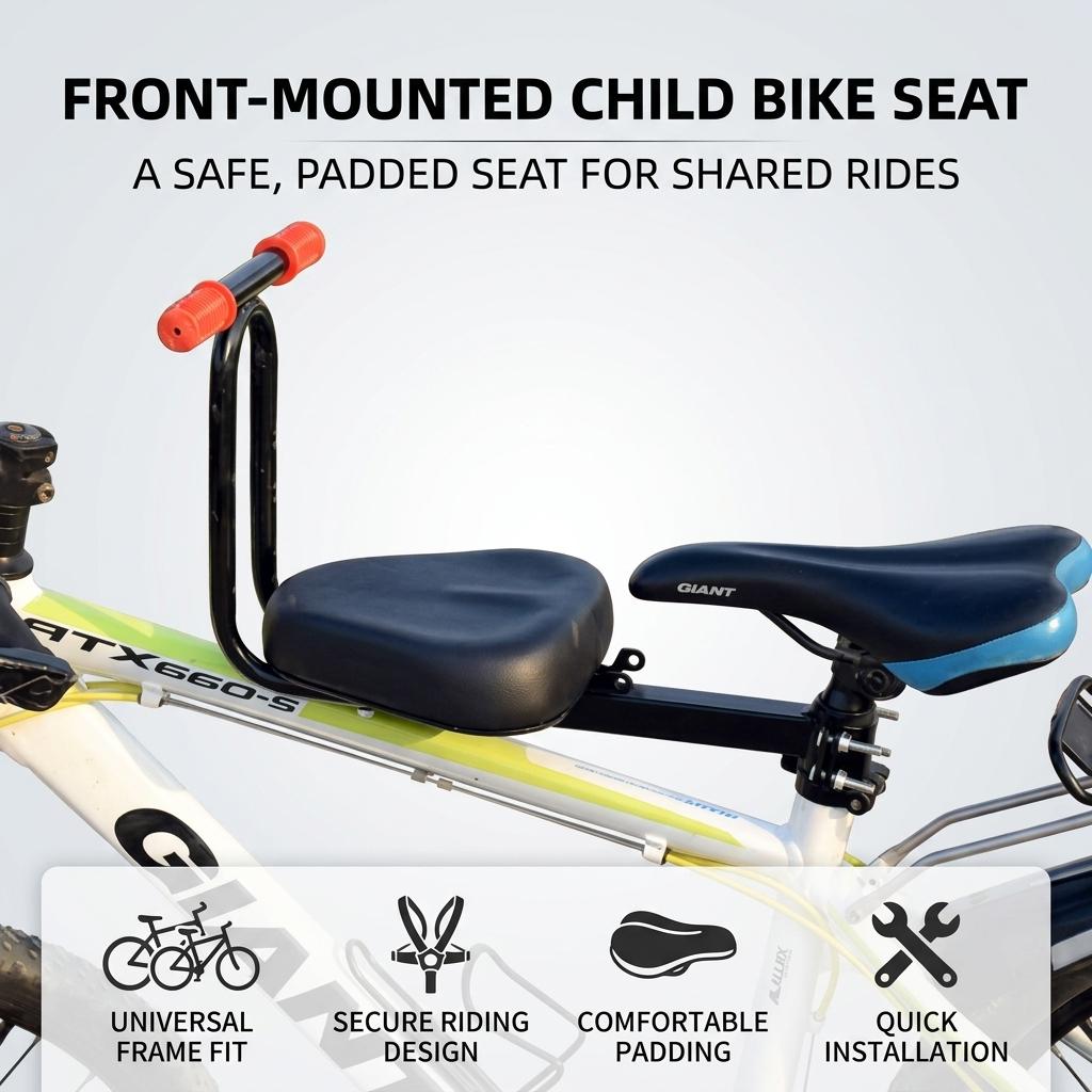 Universal Front Child Safety Seat For Mountain Bikes E Bikes Multi-Functional Installation Comfortable Riding Experience