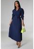 Cross-Border Europe Spring Long Sleeve Polo Collar High Waist Pleated Women's Casual Dress