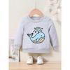 Kids Cartoon Whale Print Crew Neck Sweatshirt - Casual Pullover with Applique, Regular Fit, Slight Stretch, Perfect for Spring & Fall