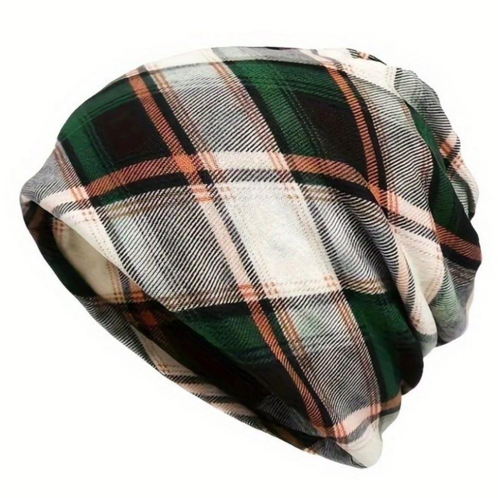 Contrasting Colors Turban Hats Plaid Print Casual Hedging Cap Gifts Pullover Hat  Autumn and Winter