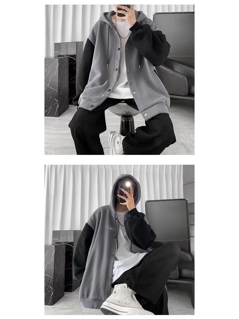 Men's Trendy Patchwork Hooded Cardigan - 2024 Autumn Hong Kong Style