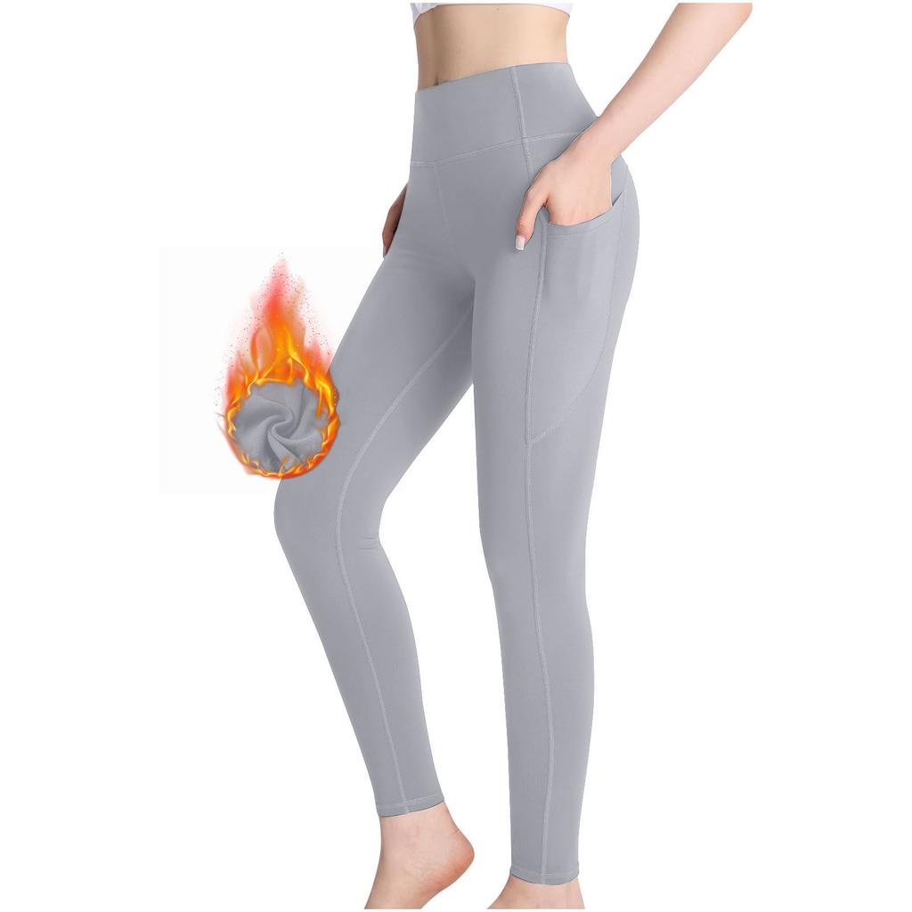 Women's -Lined High-Waist Compression Yoga Pants, Tummy-Control Leggings With Pockets, Warm Fitness Long Pants