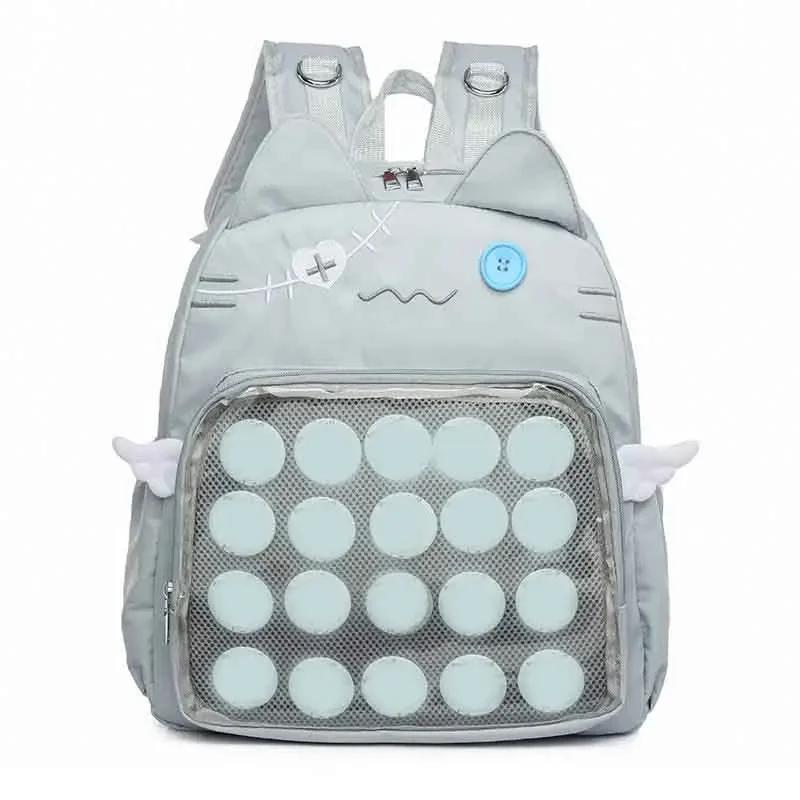 

Милый кошачий рюкзак женский нейлоновый в японском стиле повседневный модный прозрачный ита-бэг большой вместимости женский эстетичный рюкзак bolsa