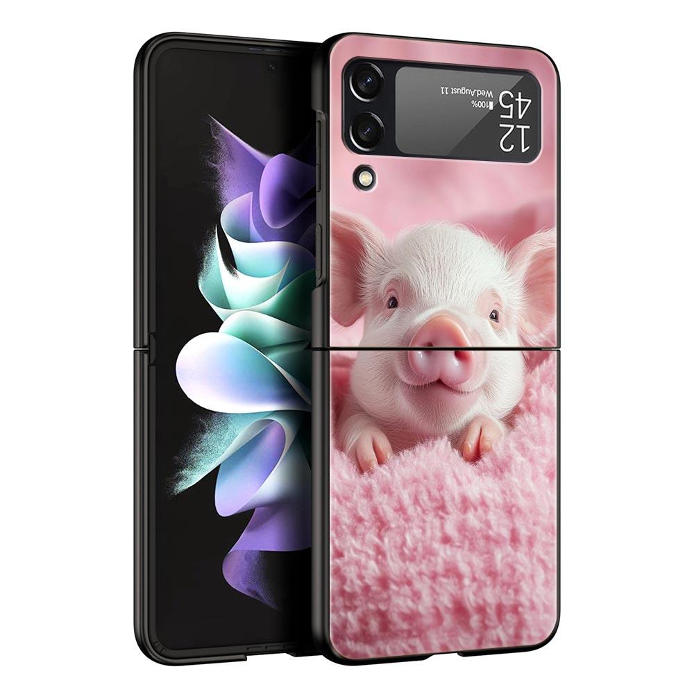 Cute Pig Hard PC Phone Case For Samsung Galaxy Z Flip 7 6 5 4 Black Cover For Galaxy Z Flip 3 Foldable Fundas Shell Capas Bags