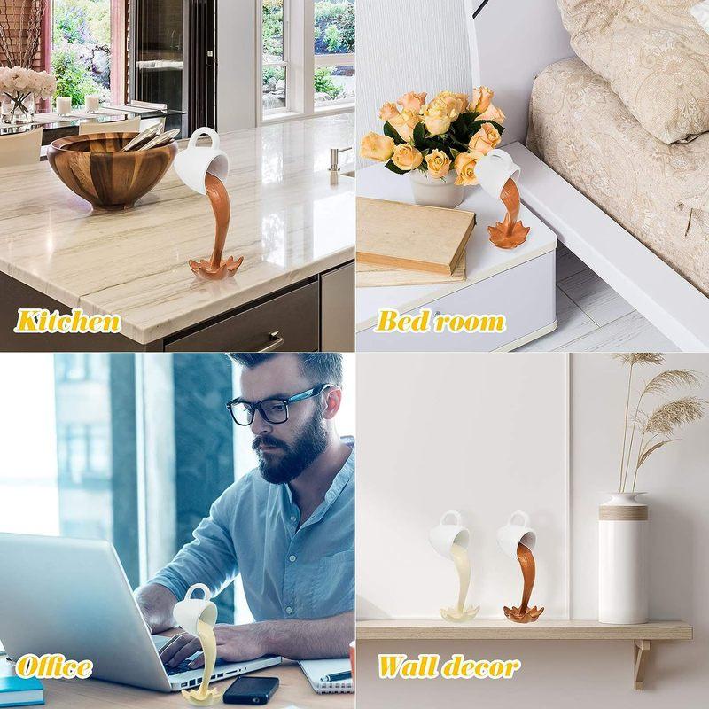 Floating Spilling Coffee Cup Sculpture Kitchen Decoration Spilling Magic Pouring Splash Creative Desktop Decor Home Decoration