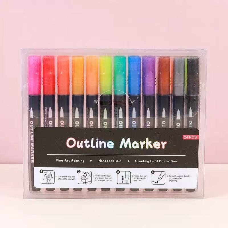 Dreamy Double-Line Outline Pens - 48 Colors for DIY Journaling & Colorful Christmas Highlights