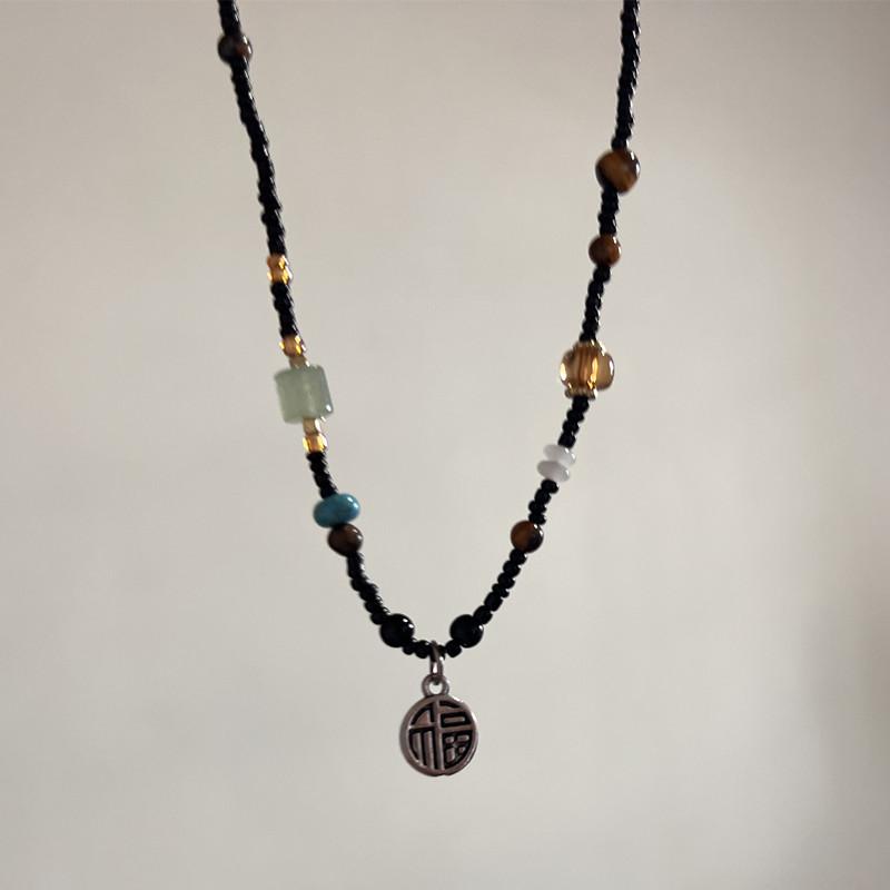 Ping An Lock Handmade Bone Chain with Retro Beaded Design Feeling A Small Group Necklace with a New Chinese Style Chinese Style
