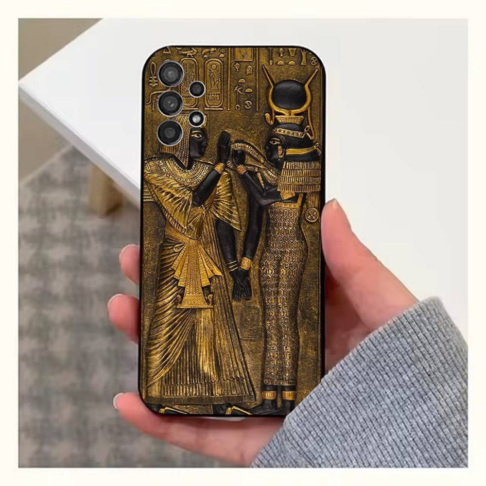 Mural Art Egypt Pharaoh Phone Case For Samsung S25,S24,S23,S22,S20,S21,S10,Ultra,Plus,Lite,FE,Soft Silicone Black Cover