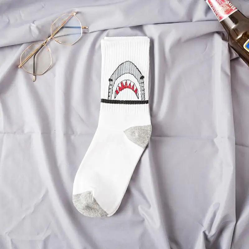 Fashion Shark Hip Hop Socks Men Long Socks Cartoon Hiphop Street Sport Skateboard Black White Crew Socks Street Fashion Gifts