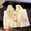 Cartoon Duck Women Cardigan Yellow Long Sleeved Knitted Stand Up Collar Sweater Short Autumn Winter Woman Slimming Top