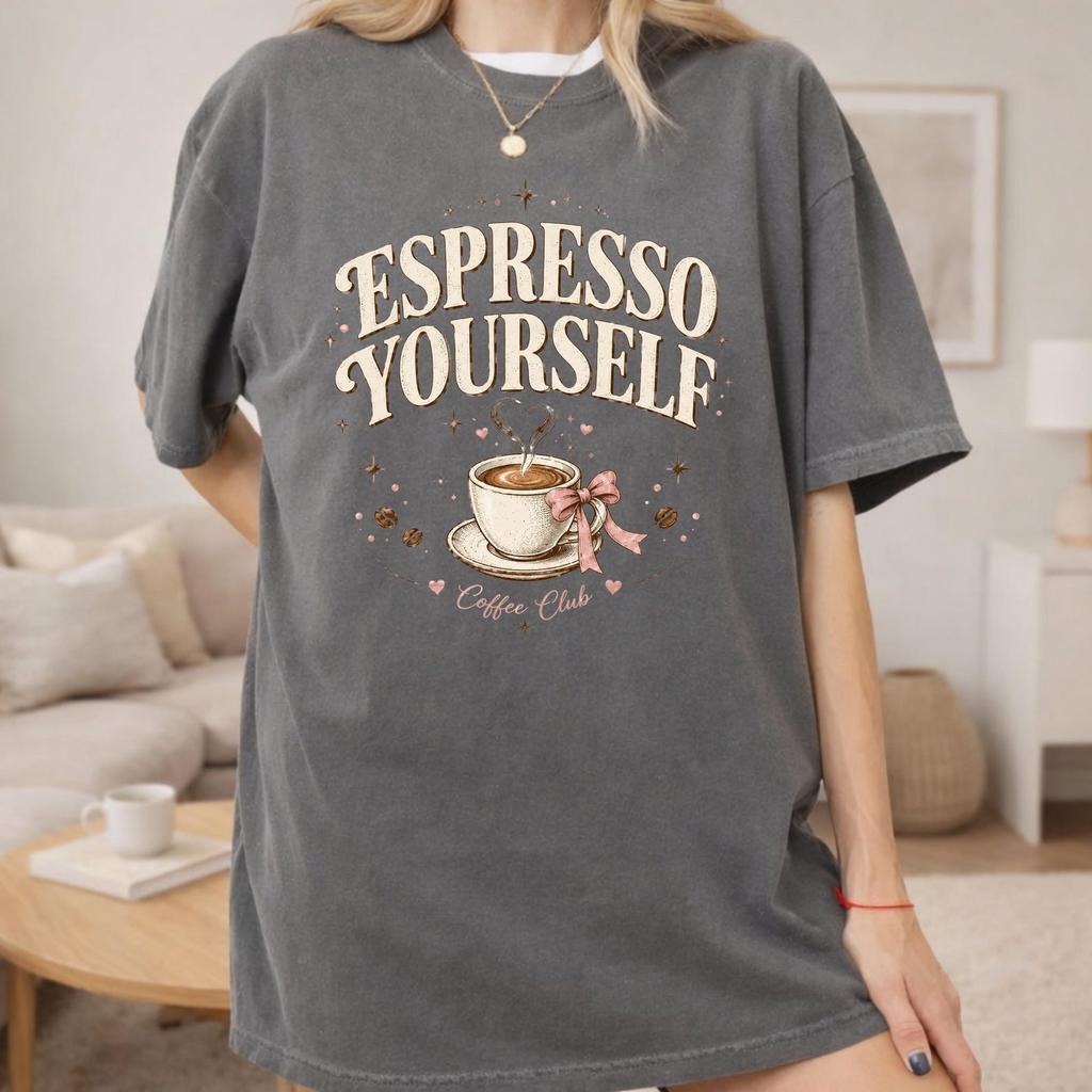 Espresso Yourself Coffee Club Graphic Tee, Vintage Comfort Colors Barista Gift