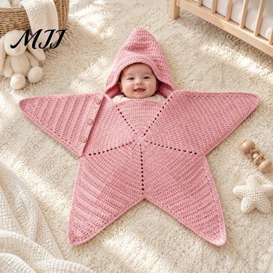 Cute Baby Photo Outfit Star Knit Sleep Sack, Christmas Newborn Swaddle with Hood, Festive Sleepwear Soft Wool Yarn Romper for 0-3 Months, Holiday