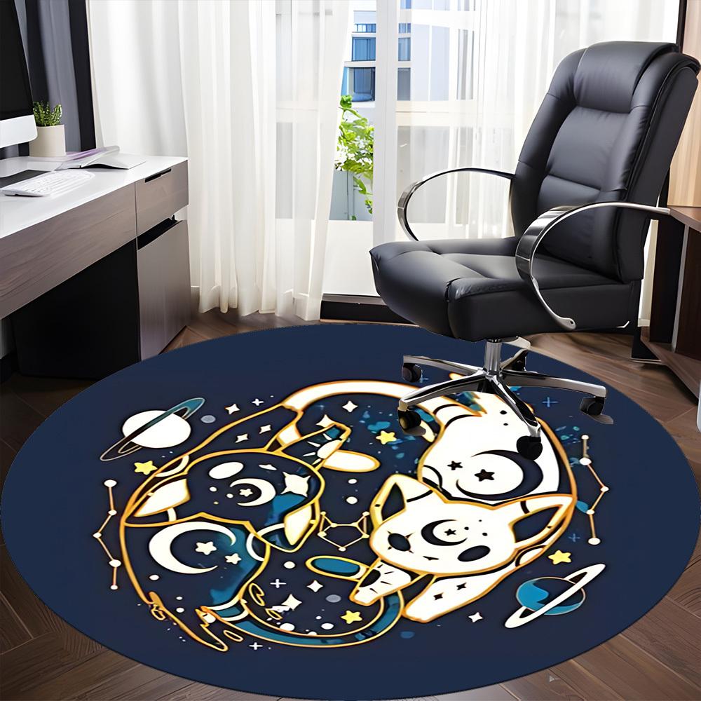 1pc Galaxy Cat Pals Office Round Area Rug, Indoor Mat Suitable For Office, Under Office Chairs Bedroom Living Room Home Decor, Room Deco 049