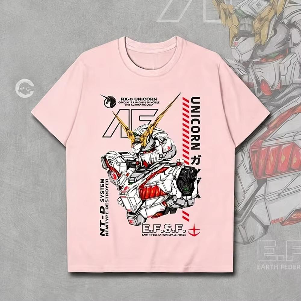 Gundam RX-0 Unicorn Unisex Pure Cotton T-shirt 2026 Summer New Hot Anime Print Casual Men and Women Short Sleeved Top Streetwear